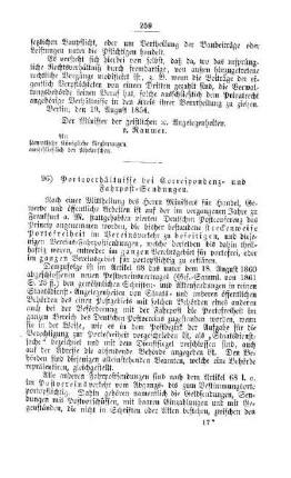 Portoverhältnisse bei Correspondenz- und Fahrpost-Sendungen : [I. Allgemeine Verhältnisse der Behörden und Beamten]