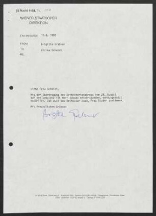 Brief an Ulrike Schmidt, 15.04.1991