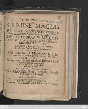 Theses Inavgvrales, de Crimine Magiæ