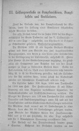 III. Leistungsversuche an Dampfmaschinen, Dampfkesseln und Ventilatoren