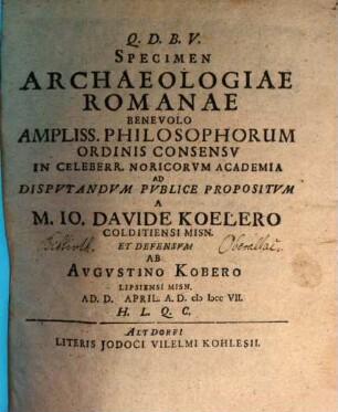 Specimen Archaeologiae Romanae