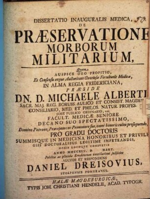 Diss. inaug. med. de praeservatione morborum militarium