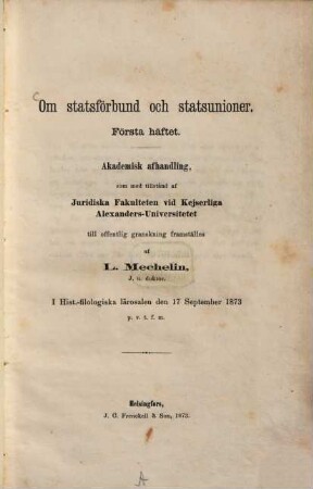 Om statsförbund och statsunioner : Ak. afh., 1