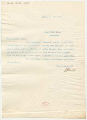 Brief an Emil Kross : 01.07.1912