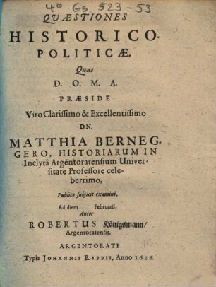 Quaestiones Historico-Politicae