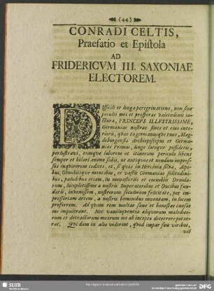 Conradi Celtis, Praefatio et Epistola Ad Fridericum III. Saxoniae Electorem