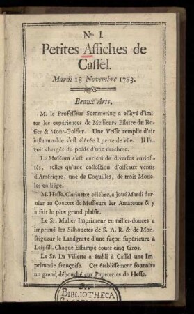 No I (Mardi 18 Novembre 1783)