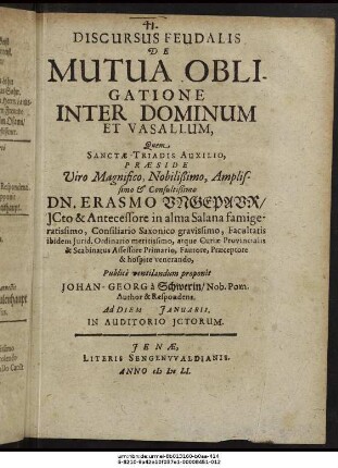 Discursus Feudalis De Mutua Obligatione Inter Dominum Et Vasallum