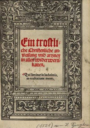 Ein trostliche Christenliche anweisung und artzney in allen widerwertigkeiten