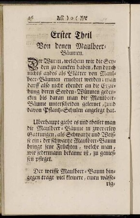 Erster Theil Von denen Maulbeer-Bäumen.