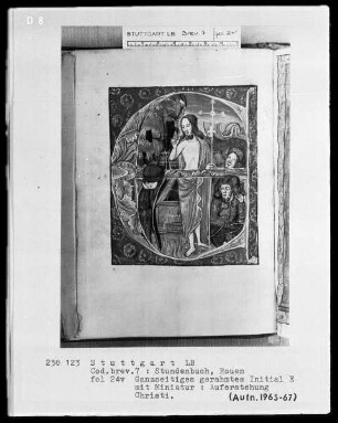 Lateinisch-französisches Stundenbuch (Livre d'heures) — Initial E mit der Auferstehung Christi, Folio 24verso