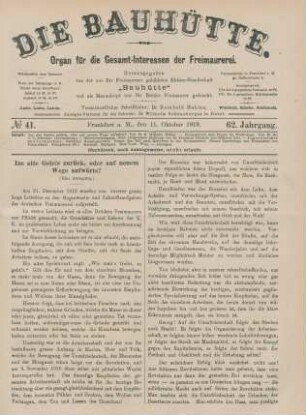 No 41. Frankfurt a. M., den 11. Oktober 1919. 62. Jahrgang.