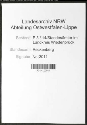 Sterberegister Standesamt Reckenberg