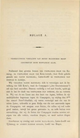 Bijlage A. Nederduitsche vertaling van eenen Maleischen brief geschreven door Toewankoe Alam