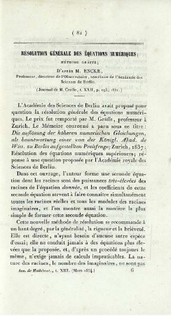 Résolution générale des équations numériques.