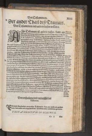 Der ander Thail diß Tractats. Von Testamenten vnd andern letsten willen