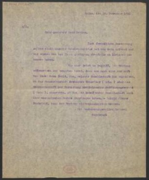 Brief an Bernhard Sekles : 26.11.1920