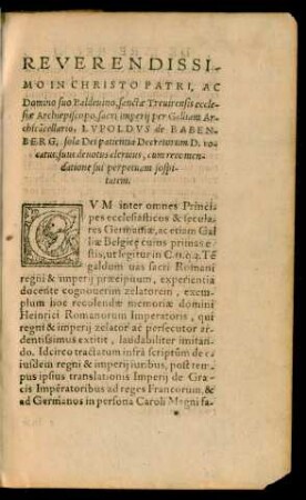Reverendissimo In Christo Patri, Ac Domino suo Baldevino, sanctae Trevirensis ecclesiae Archiepiscopo, sacri imperii per Galliam Archicancellario, Lupoldus de Babenberg ...