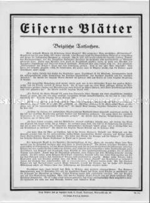 Patriotisches Flugblatt aus der Reihe "Eiserne Blätter", Nr. 64: "Belgische Tatsachen"