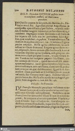 DCLX. De eodem Interim epistola incerti cuiusdam auctoris ad Martinum quendam