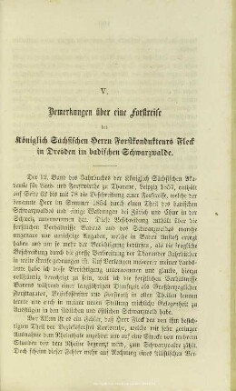 V. Bemerkungen über eine Forstreise des königl. sächs. Herrn Forstkonducteurs Fled in Dresden im badischen Schwarzwalde.