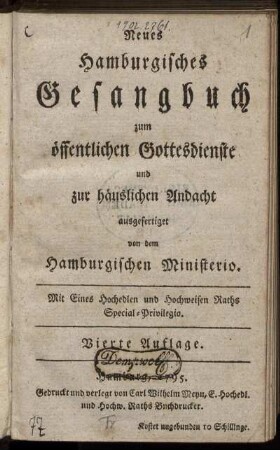 Neues Hamburgisches Gesangbuch : zum öffentlichen Gottesdienste und zur häuslichen Andacht