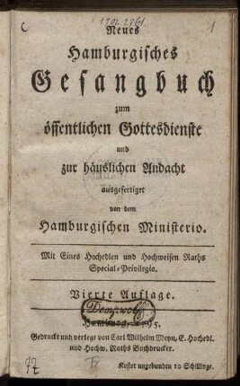 Neues Hamburgisches Gesangbuch : zum öffentlichen Gottesdienste und zur häuslichen Andacht