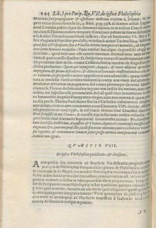 Qvæstio VIII. De ipsius Philosophiæ quidditate, & diuisione.