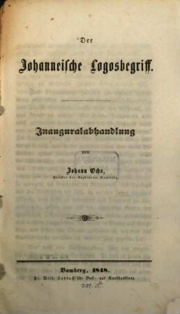 Der Johanneische Logosbegriff