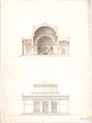 Bühlmann, Josef; Trinkhalle - Teilgrundriss, Ansicht, Querschnitt