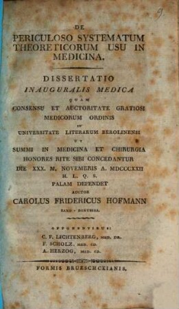 De periculoso systematum theoreticorum usu in medicina : diss. inaug. med.