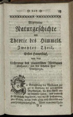Erstes Hauptstück, von dem Ursprunge des planetischen Weltbaues überhaupt, und den Ursachen ihrer Bewegung.