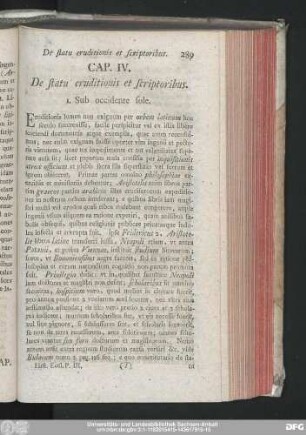 Cap. IV. De statu eruditionis et scriptoribus.
