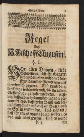 Regel Deß H. Bischoffs Augustini.