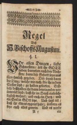 Regel Deß H. Bischoffs Augustini.