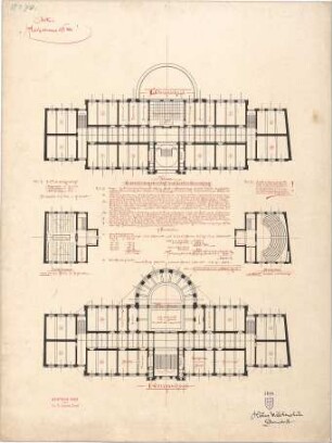 Hofmann, Theobald; Darmstadt; Höhere Mädchenschule - Grundriss 1. OG, Grundriss 2. OG, Zeichensaal u. Singsaal (Grundrisse)
