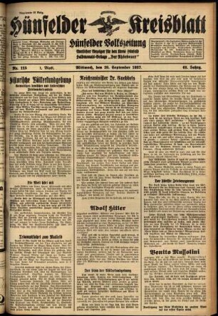 Erste Ausgabe vom Mittwoch, den 29. September 1937.