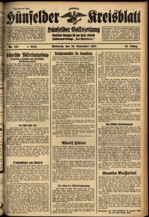 Erste Ausgabe vom Mittwoch, den 29. September 1937.