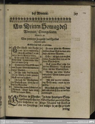 Am Dritten Sontag desz Advents, Evangelium Matth. 11. Von herrlichen Zeugnüß, das Christus Johann gibt