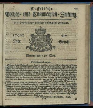 21tes Stueck, Moptag den 24ten May. 1790