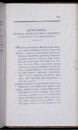 APPENDIX, INSECTA QUAEDAM NOVA, DETECTA