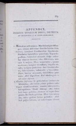 APPENDIX, INSECTA QUAEDAM NOVA, DETECTA