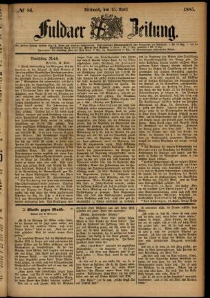 Ausgabe vom Mittwoch, den 15. April 1885.