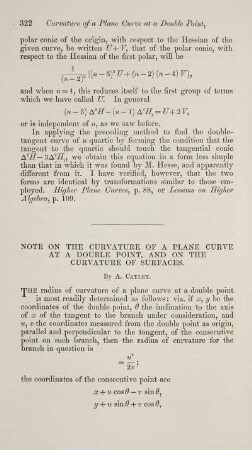Note on the curvature of a plane curve at a double point, and on the curvature of surfaces.