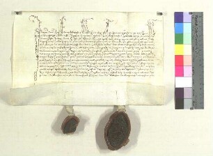 Propst Friedrich, Dekan Wilhelm und der Konvent von Kloster Langenzenn schließen eine Gebetsverbrüderung mit St. Zeno;. S1: Propst Friedrich v. Klostr Langenzenn, S2: Konvent Langenzenn