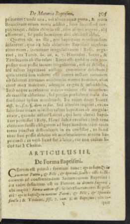 Articulus III. De Forma Baptismi.