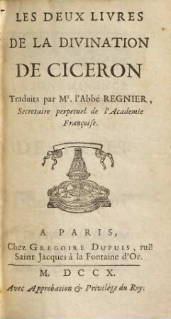 Les deux livres de la divination de Cicéron