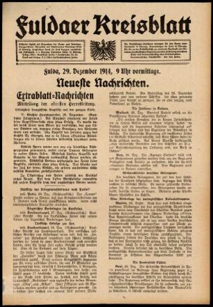 Erste Ausgabe vom Dienstag, den 29. Dezember 1914.