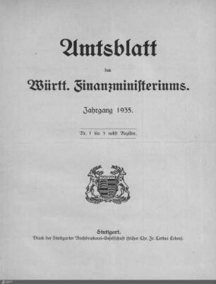 3.1935: Finanzministerium, Amtsblatt 1935