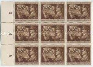Fragment eines Bogens mit 9 Sondermarken zum 11. Jahrestag der Regierungsübernahme durch Adolf Hitler